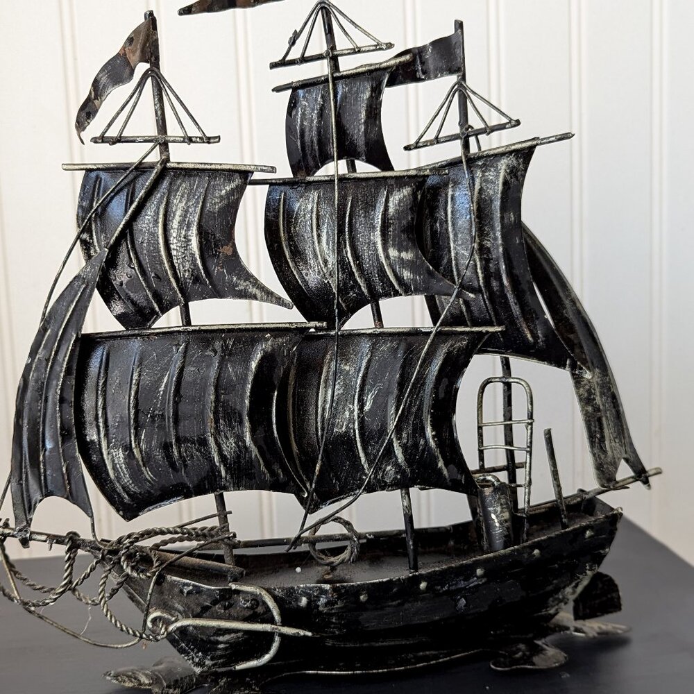 Tin Sail Ship Sculpture Pirate Boat